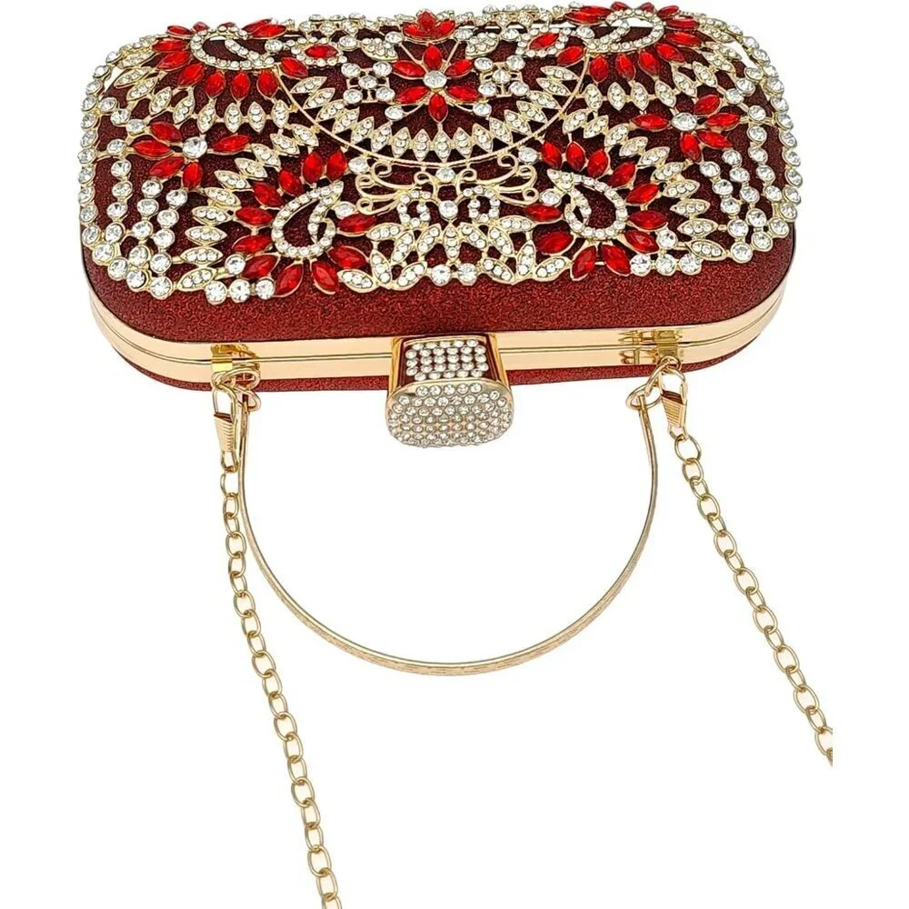 Women's Glitter Rhinestone Clutch Bag Evening Bridal Crossbody with Chain